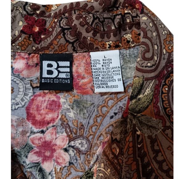 VINTAGE 80s 90s Floral Blouse Tunic Top LG Paisley Romantic Office Career Casual - Picture 8 of 10